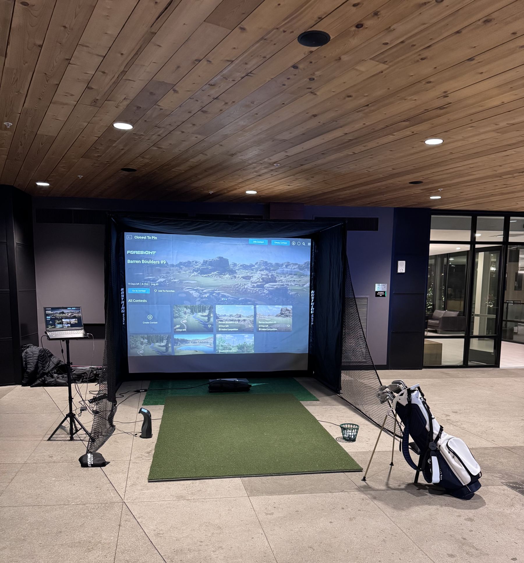 Sim2U Golf simulator set up for a private backyard party in Columbus Ohio