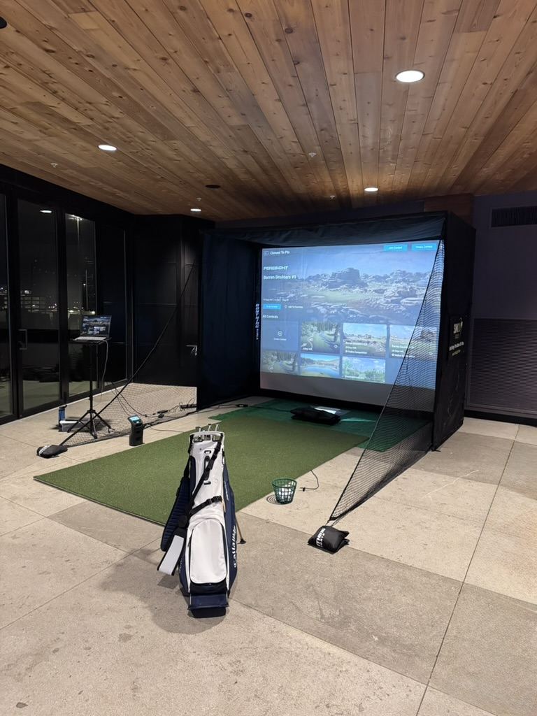 Sim2U Golf simulator set up for a corporate holiday party